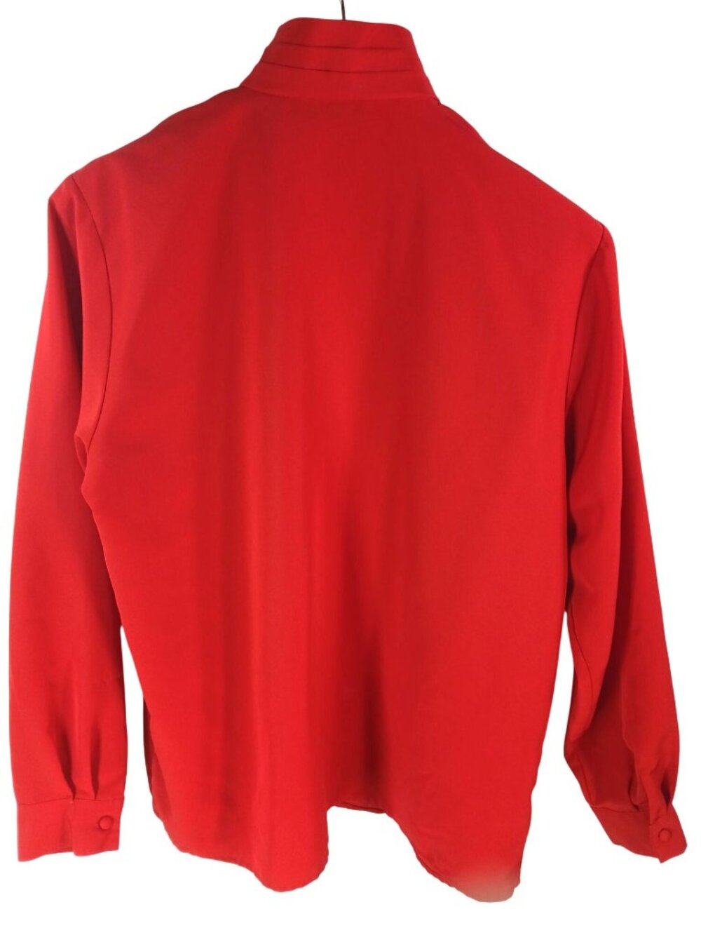 Vintage 80s Hill Archer Red High Neck Pleated Blouse Size 12 Long Sleeve Pleated - Picture 9 of 16
